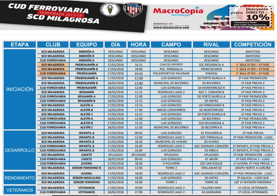 horarios 17 y 18 de marzo